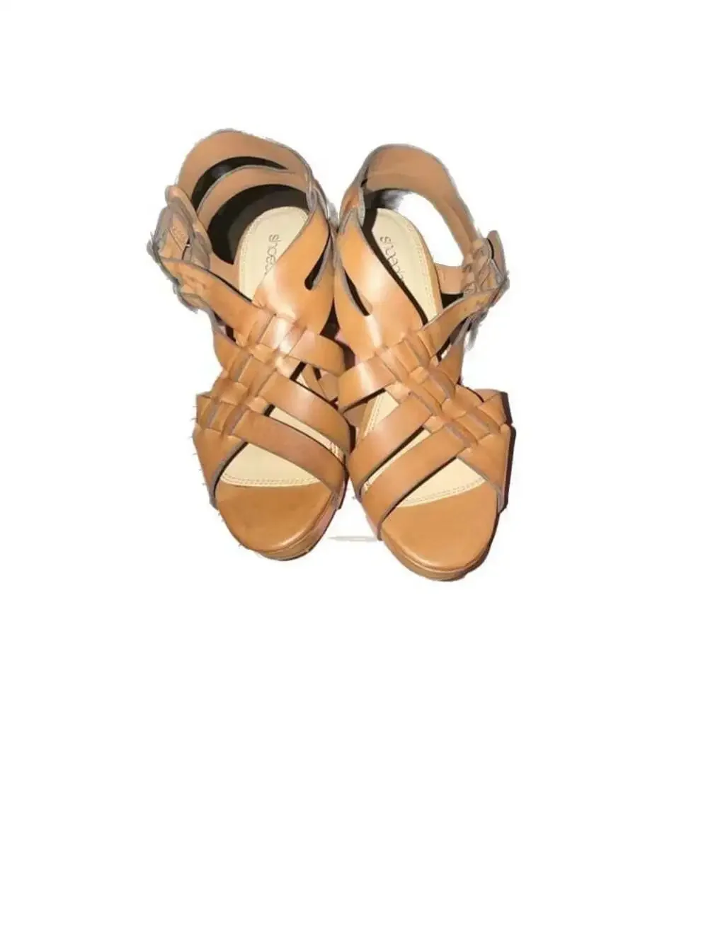ShoeDA Brown Leather Strappy Cork Wedge Sandals